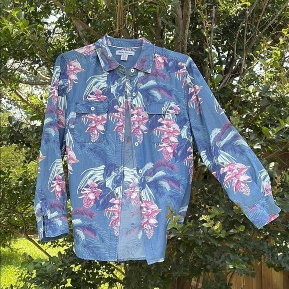 Tommy Bahama Blue and Pink Tropical shirt
